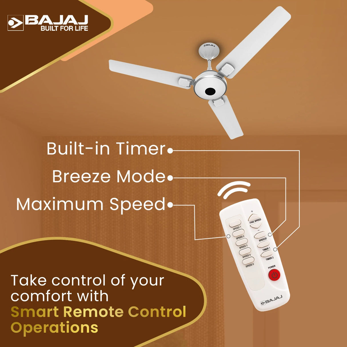 Bajaj Energion 1200 mm Bldc Ceiling Fan (White Chrome)