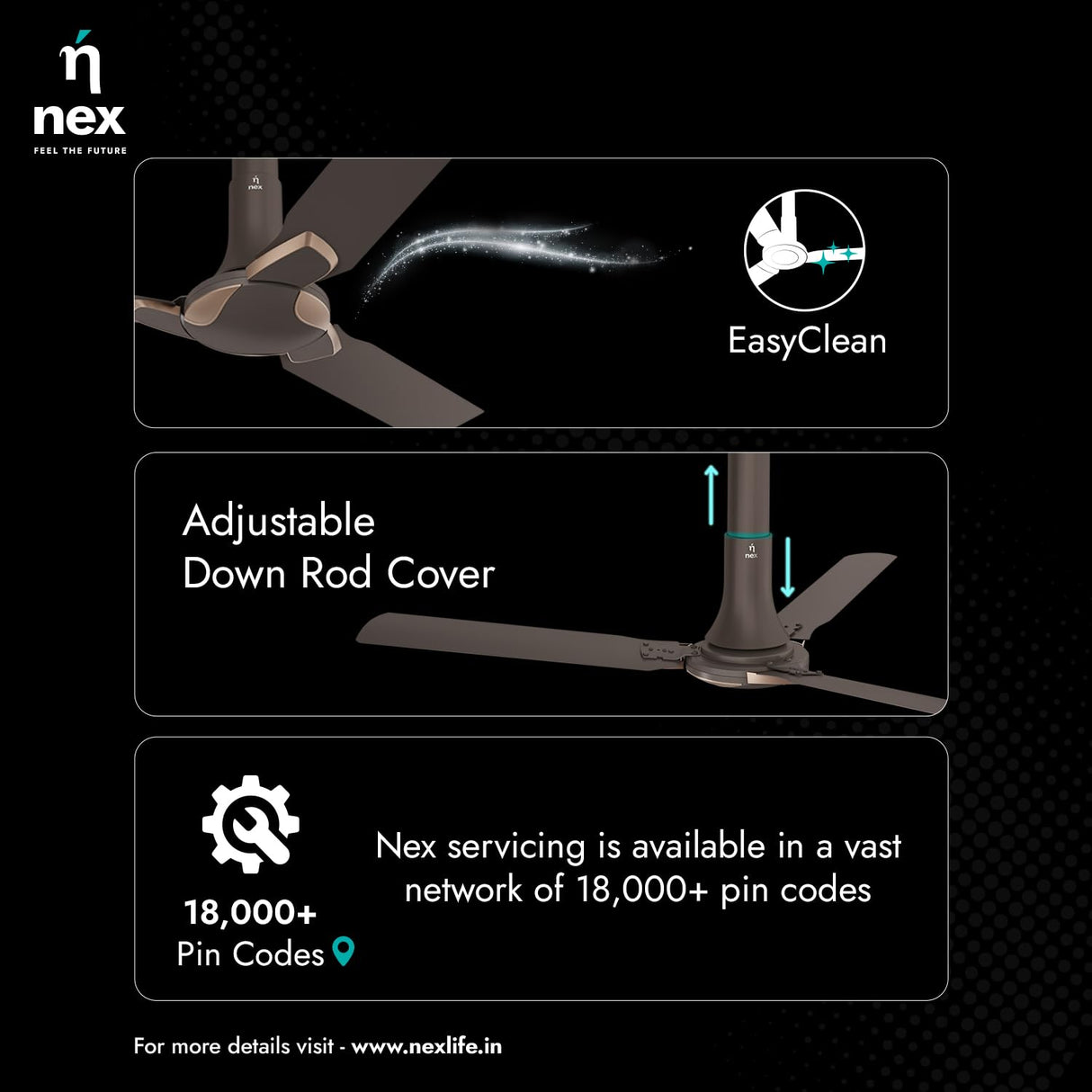 NNEX Glyde A30 1200 mm Premium Ceiling Fan (Stardust Brown)