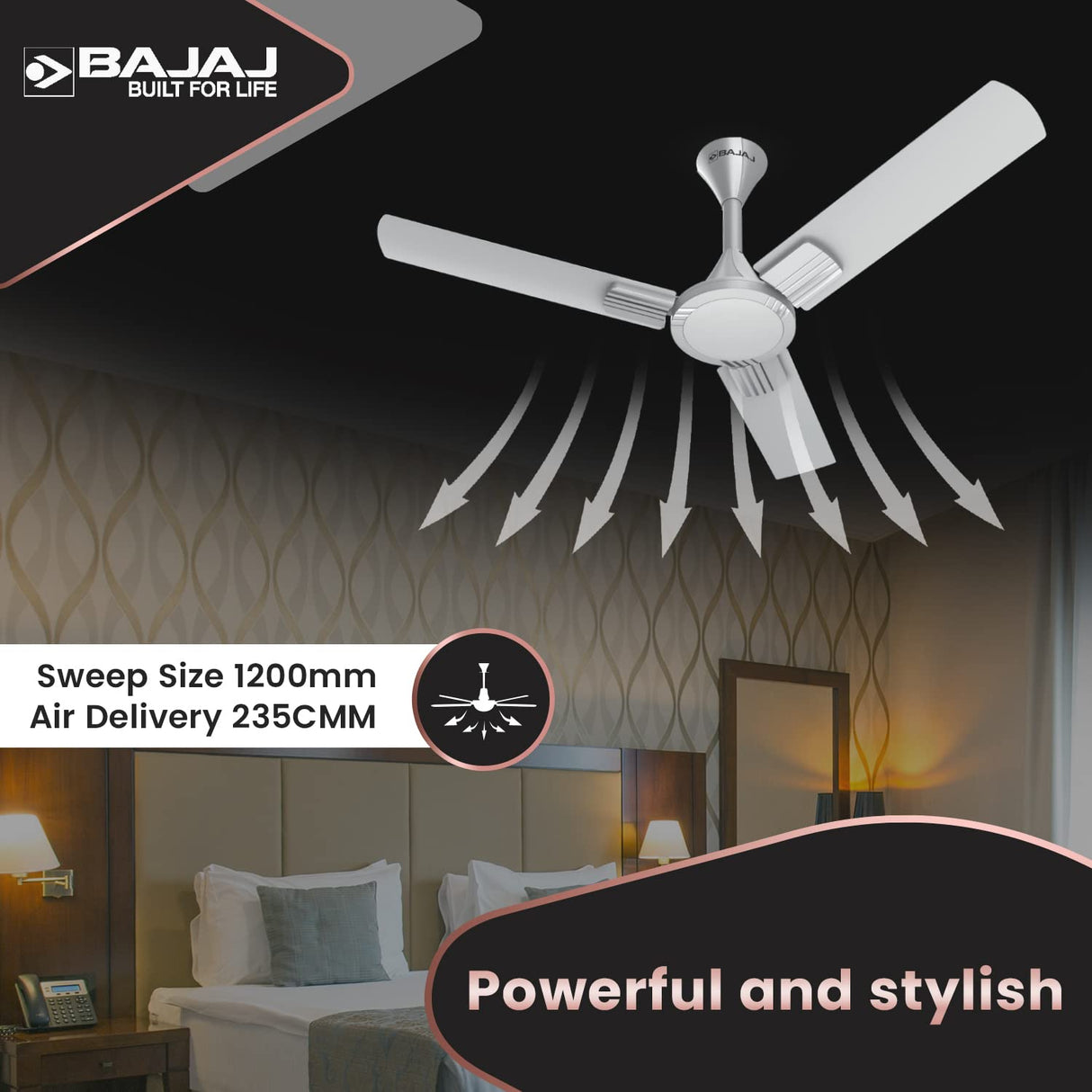 Bajaj Artisan 12S2 1200mm BEE-2 Star Energy Efficient Ceiling Fan (Sparkle White)