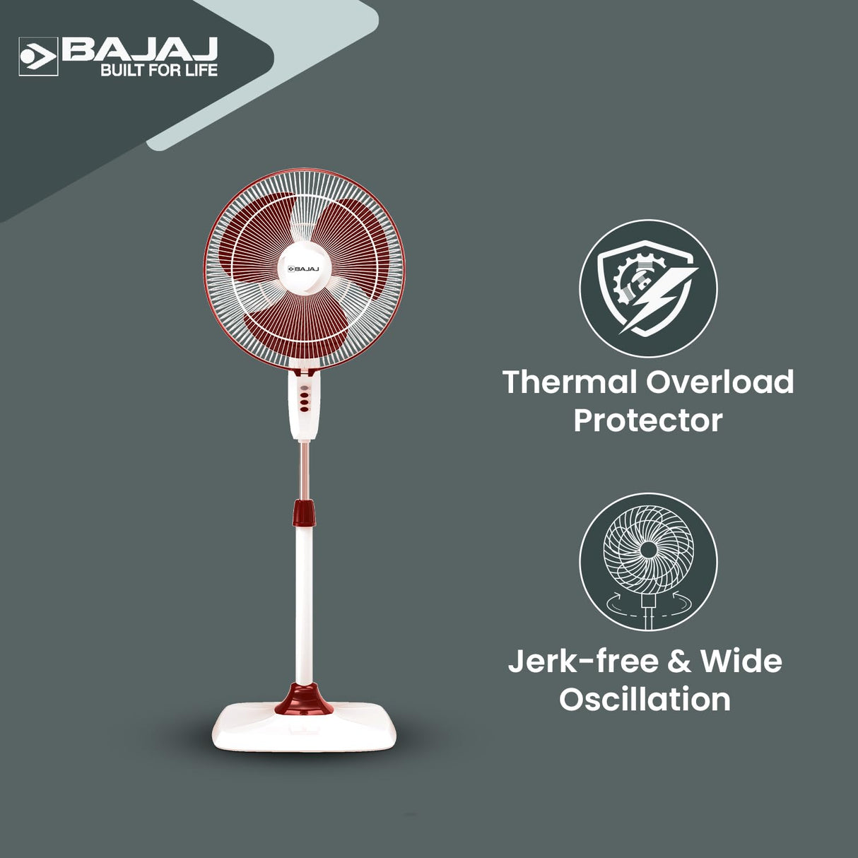 Bajaj Rapido 400mm High Speed Pedestal Fan (Wine Red)