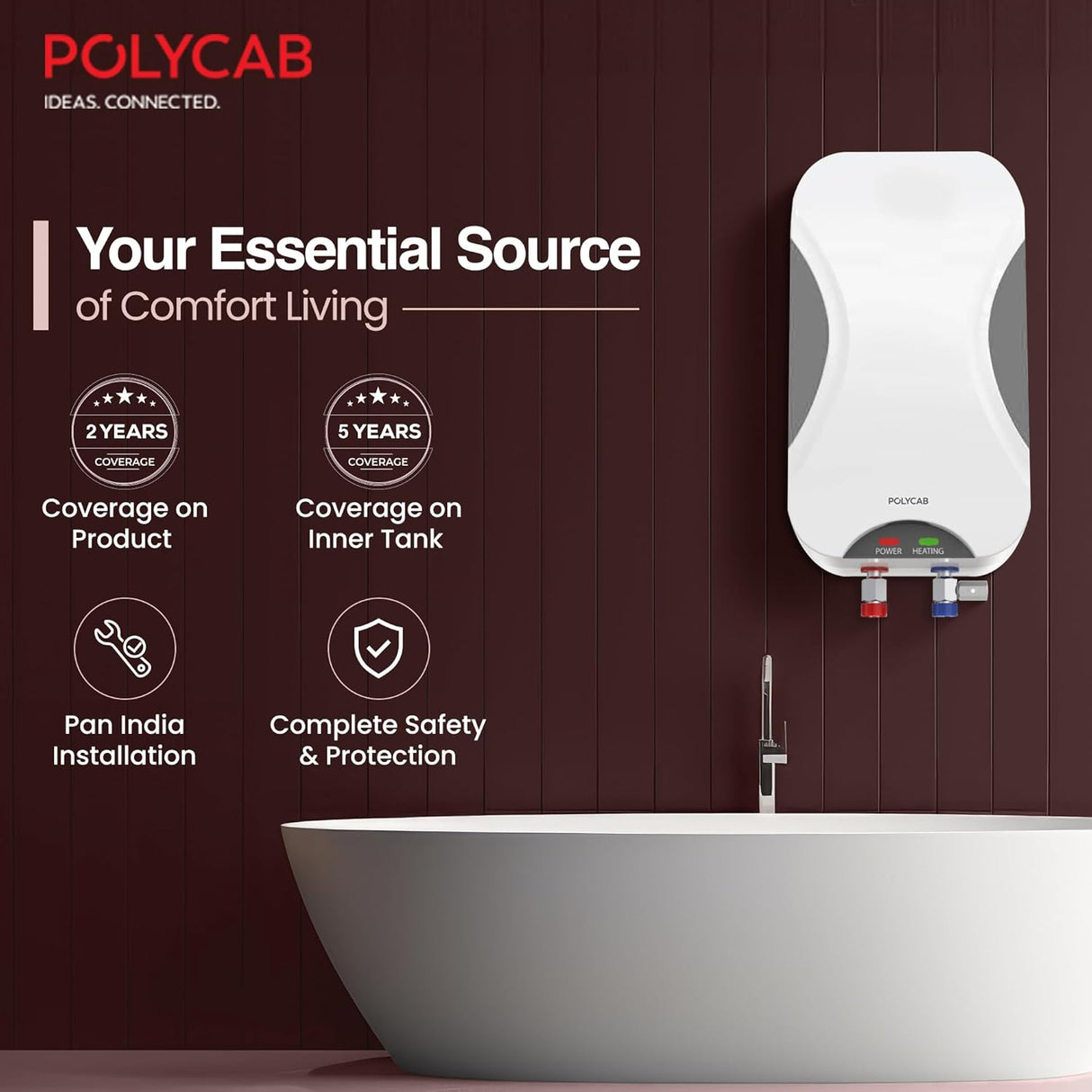 Polycab Eliana 5 litre Electric Instant Geyser (White Grey)