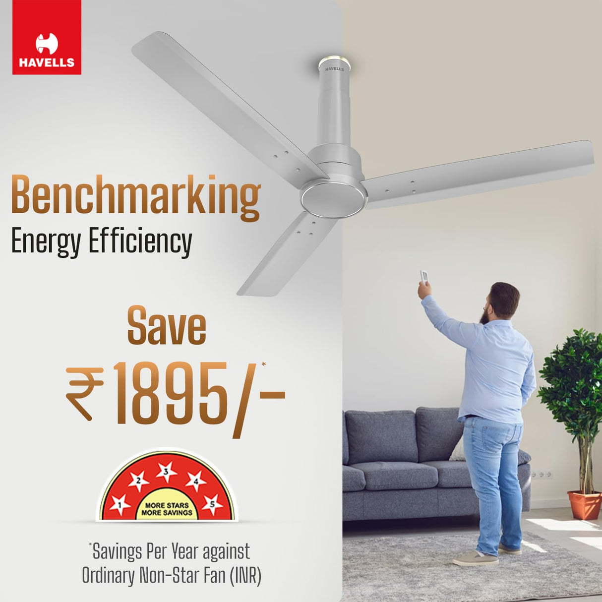 Havells 1200mm Elio Prime BLDC Ceiling Fan (Grey)