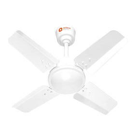 White ceiling fan with four blades on a white background