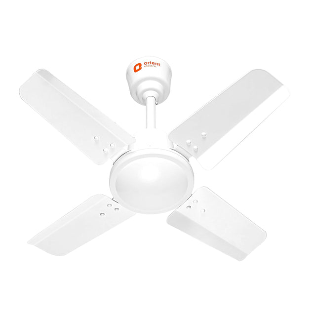White ceiling fan with four blades on a white background