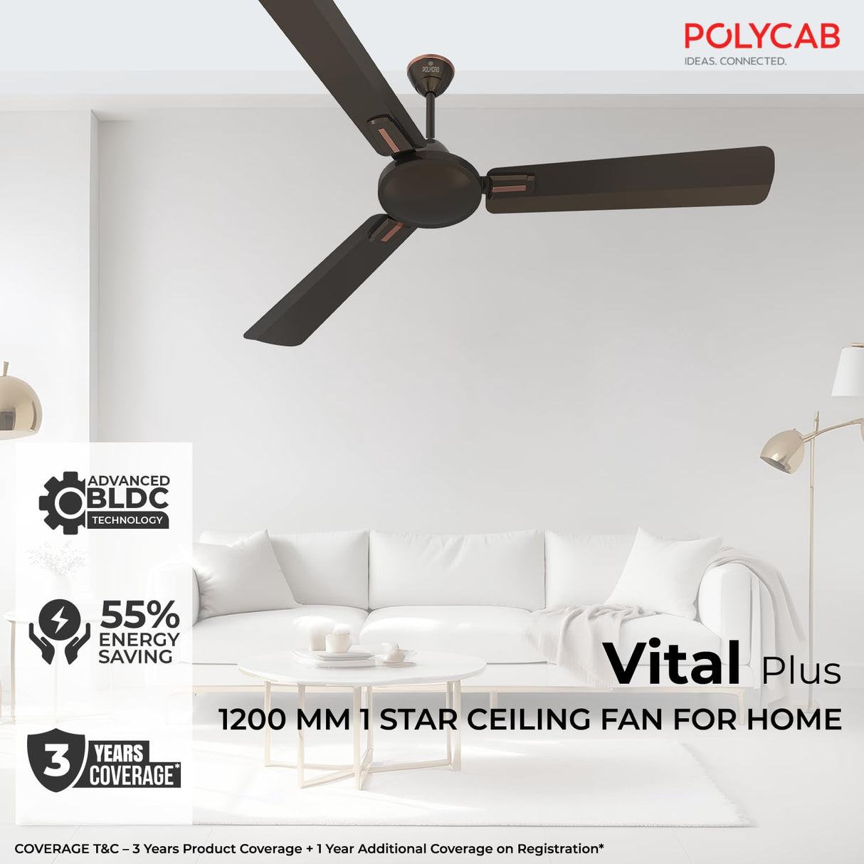 Polycab Vital Plus 1200mm 1 Star Rated Ceiling Fan (Metallic Roast Coffee)