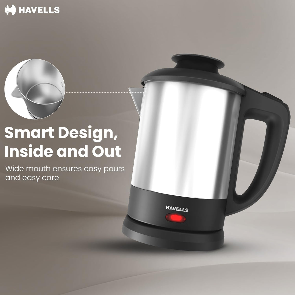 Havells Steelio Electric Kettle 1L 1250 W (Black & Silver)