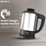Havells Steelio Electric Kettle 1L 1250 W (Black & Silver)