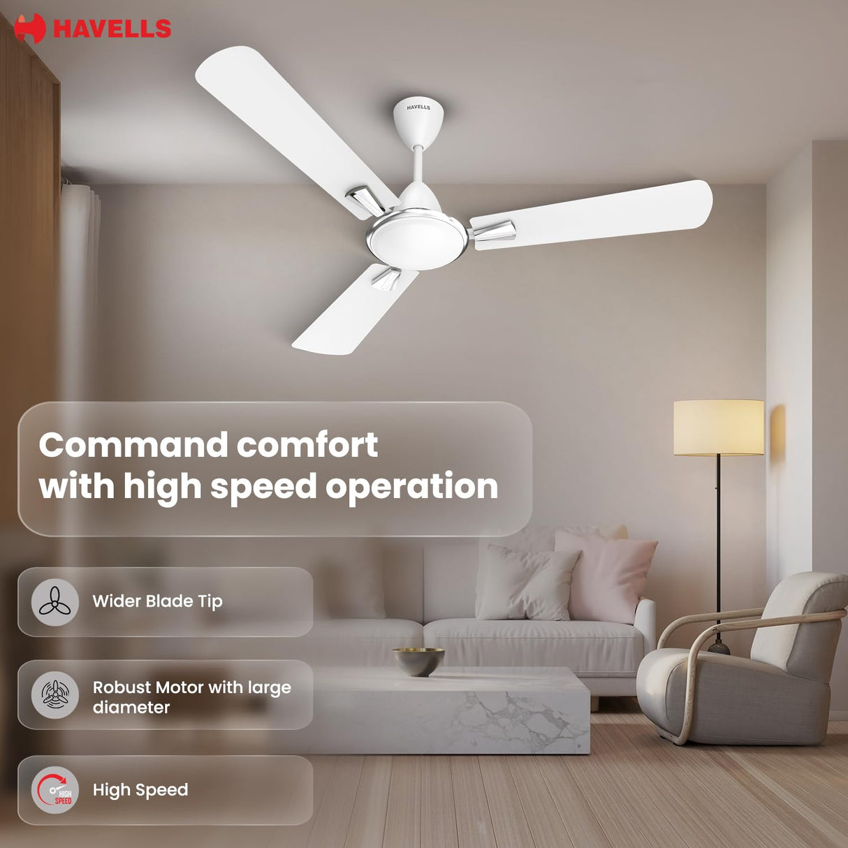 Havells Quickair 1400mm Ceiling Fan (White)