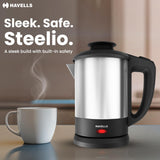 Havells Steelio Electric Kettle 1L 1250 W (Black & Silver)