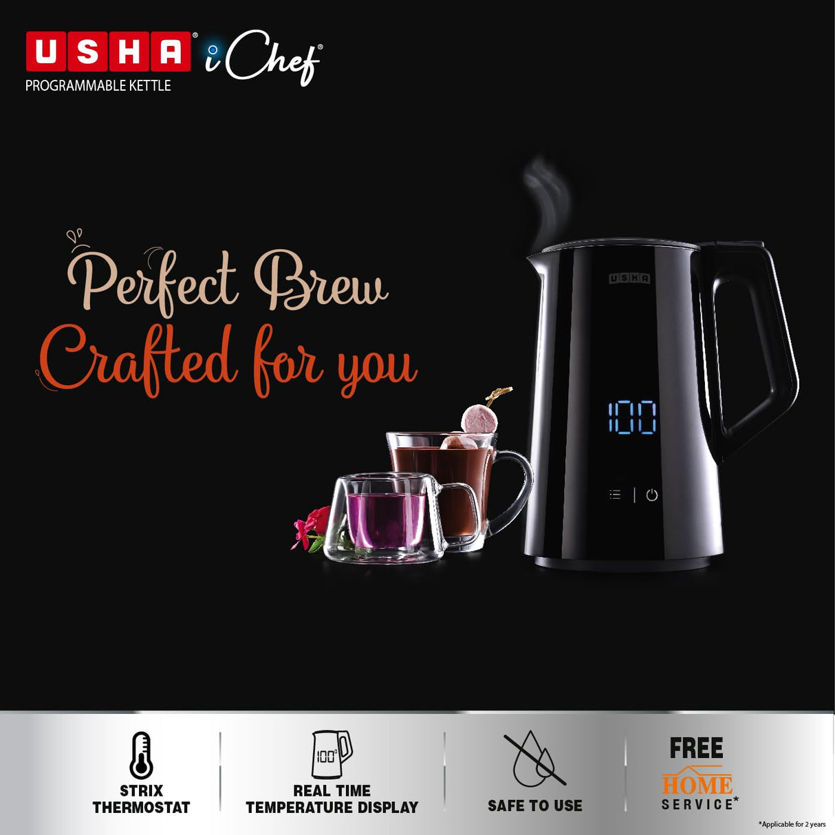 Usha ICHEF Programmable Kettle 2000 Watt 1.5L (Black)