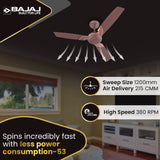 Bajaj Harrier NXG EE 1200mm 1-Star Decorative Ceiling Fan (Walnut & Copper)