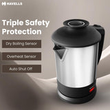 Havells Steelio Electric Kettle 1L 1250 W (Black & Silver)