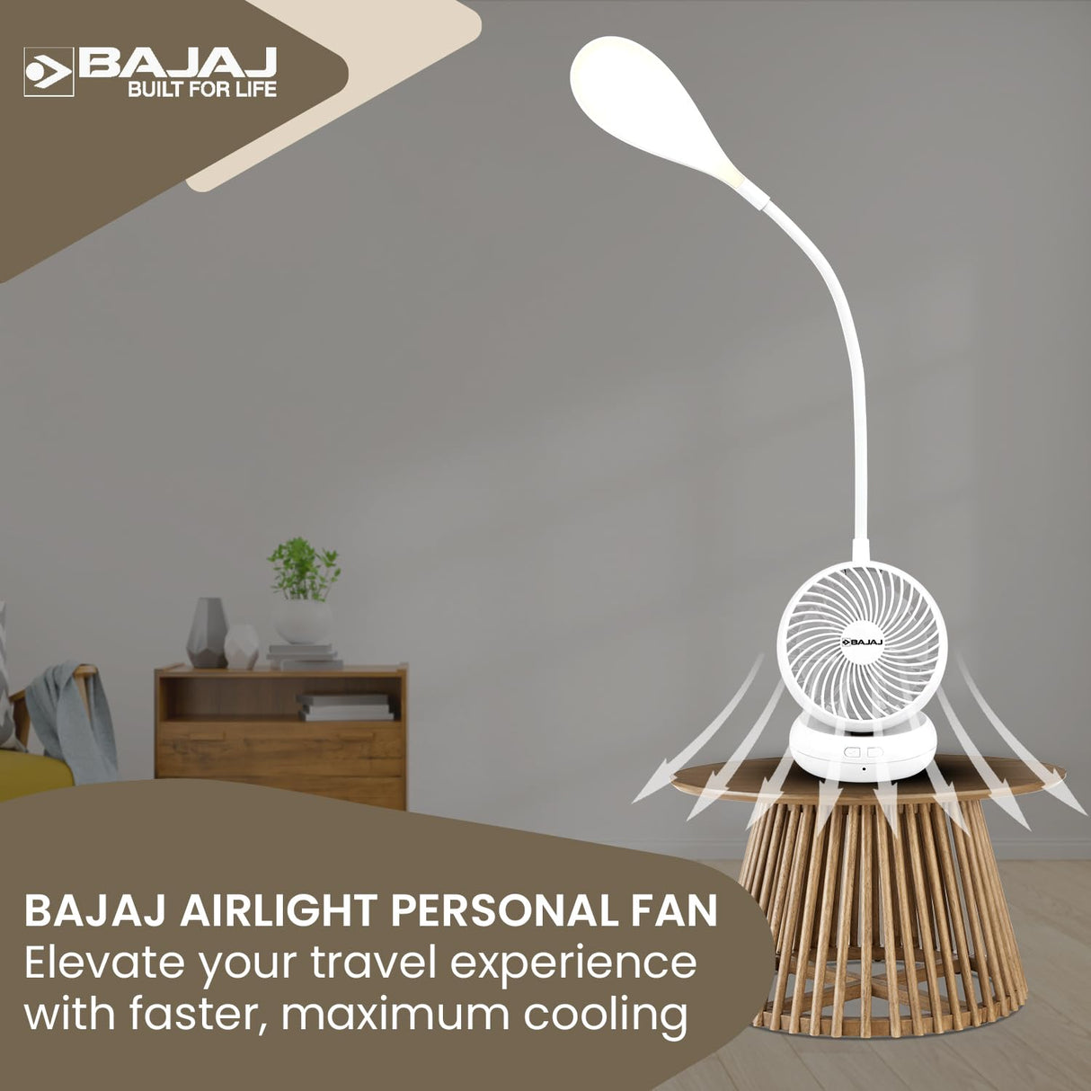 Bajaj AirLight 85mm Personal Fan with LED Study Reading Lamp