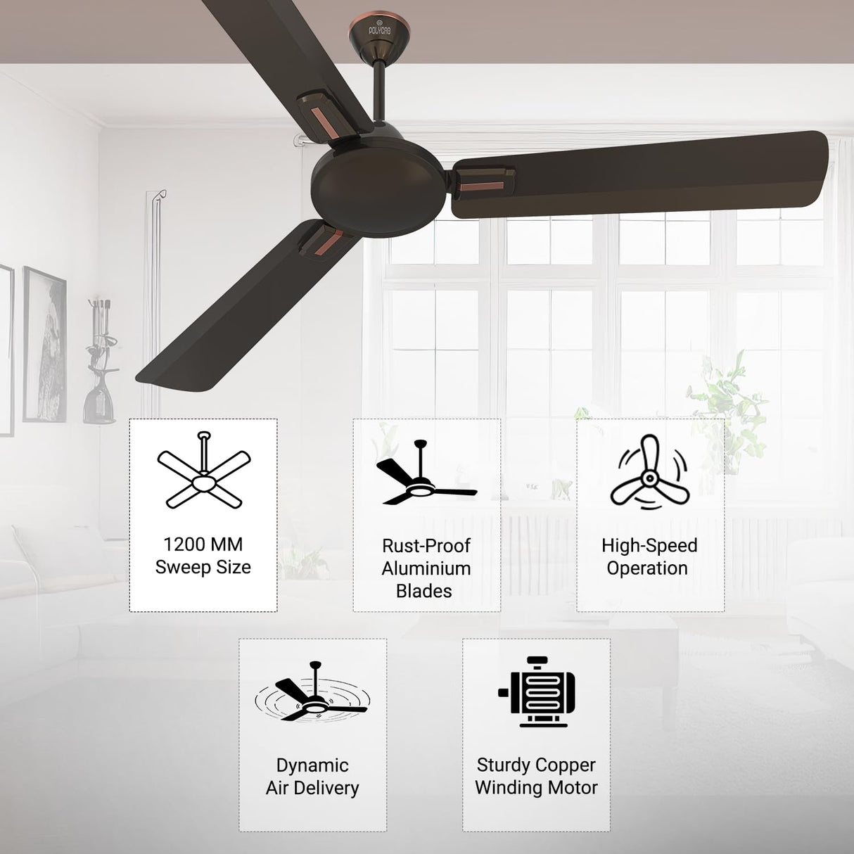 Polycab Vital Plus 1200mm 1 Star Rated Ceiling Fan (Metallic Roast Coffee)