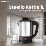 Havells Steelio Electric Kettle 1L 1250 W (Black & Silver)