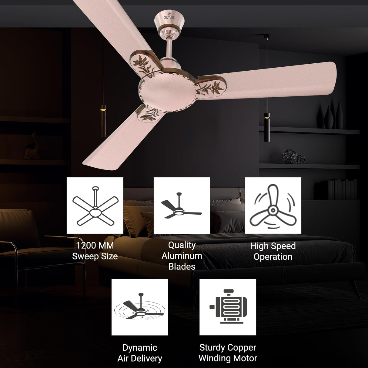 Polycab Eleganz Plus 1200mm  Ceiling Fan (Rose Gold)