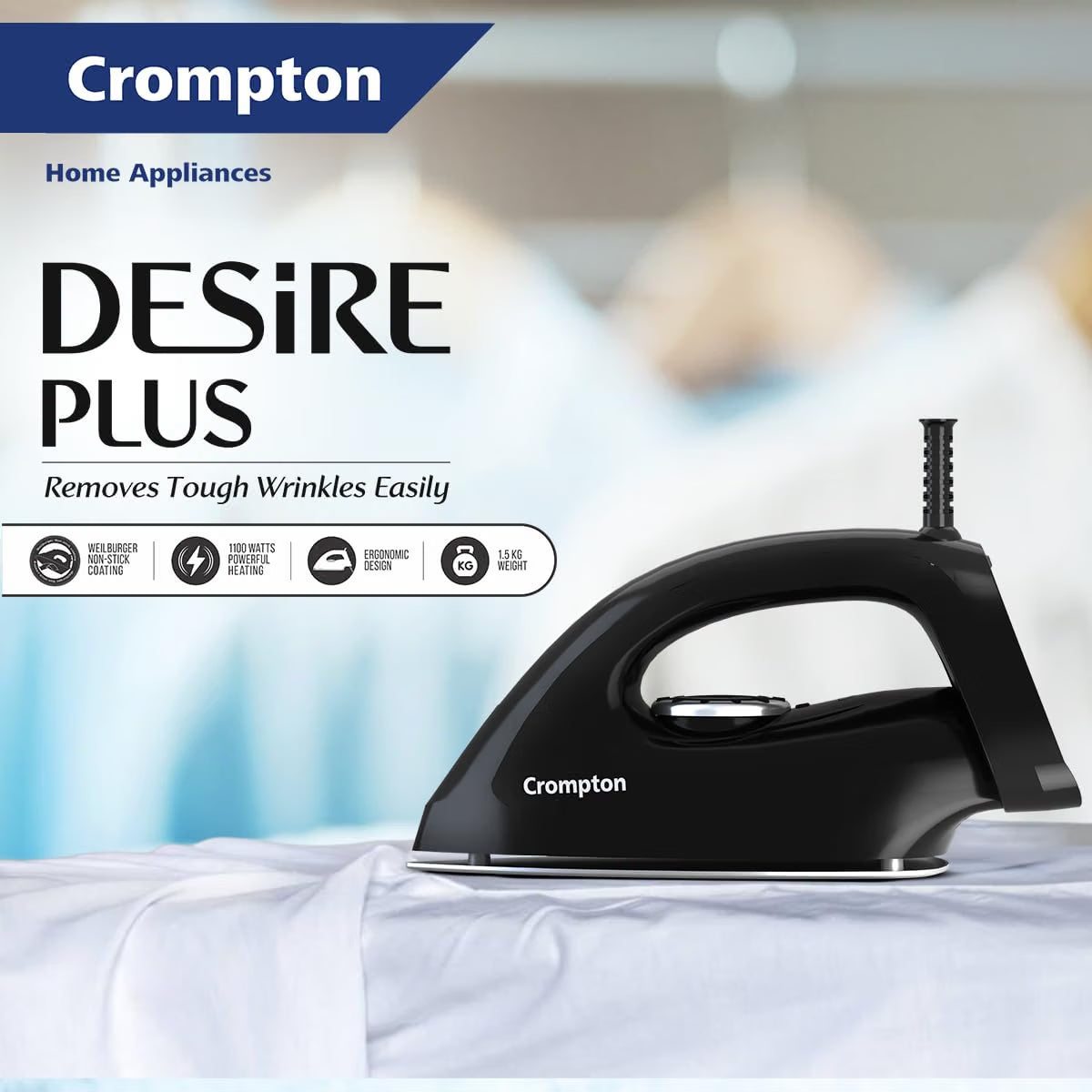Crompton Desire Plus 1100W 1.5KG Heavyweight Iron (Black)