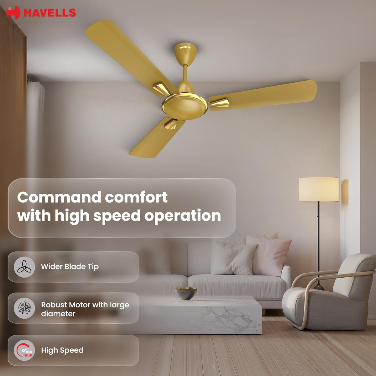 Havells Quickair 1400mm Ceiling Fan (Desert Gold)