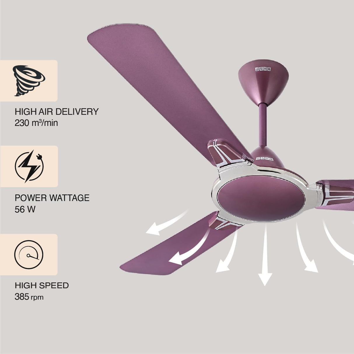 Usha Striker Platinum-R 1200mm Ceiling Fan (Lavender Chrome)