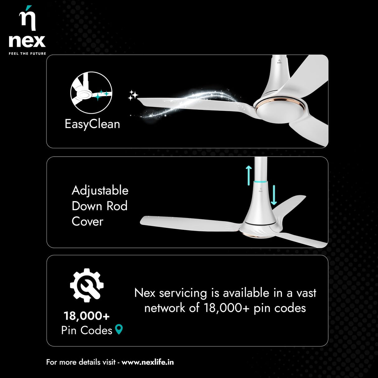 Nnex by Bajaj Dryft A90 1200mm Premium Ceiling Fan (Classic White)