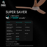 Nnex by Bajaj Dryft A90 BLDC 1200mm Ceiling Fan (Walnut)