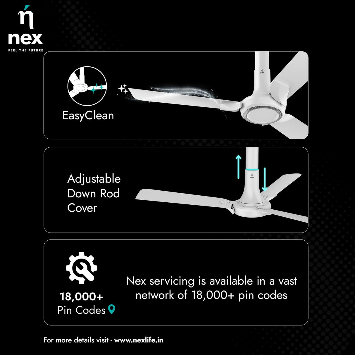 Nnex by Bajaj Glyde A60 1200mm Premium Ceiling Fan (Cotton White)