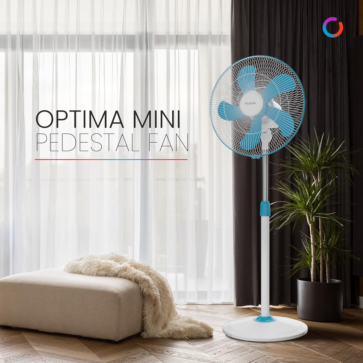 Polycab Optima Mini 400mm Pedestal Fan Turquoise (Blue)