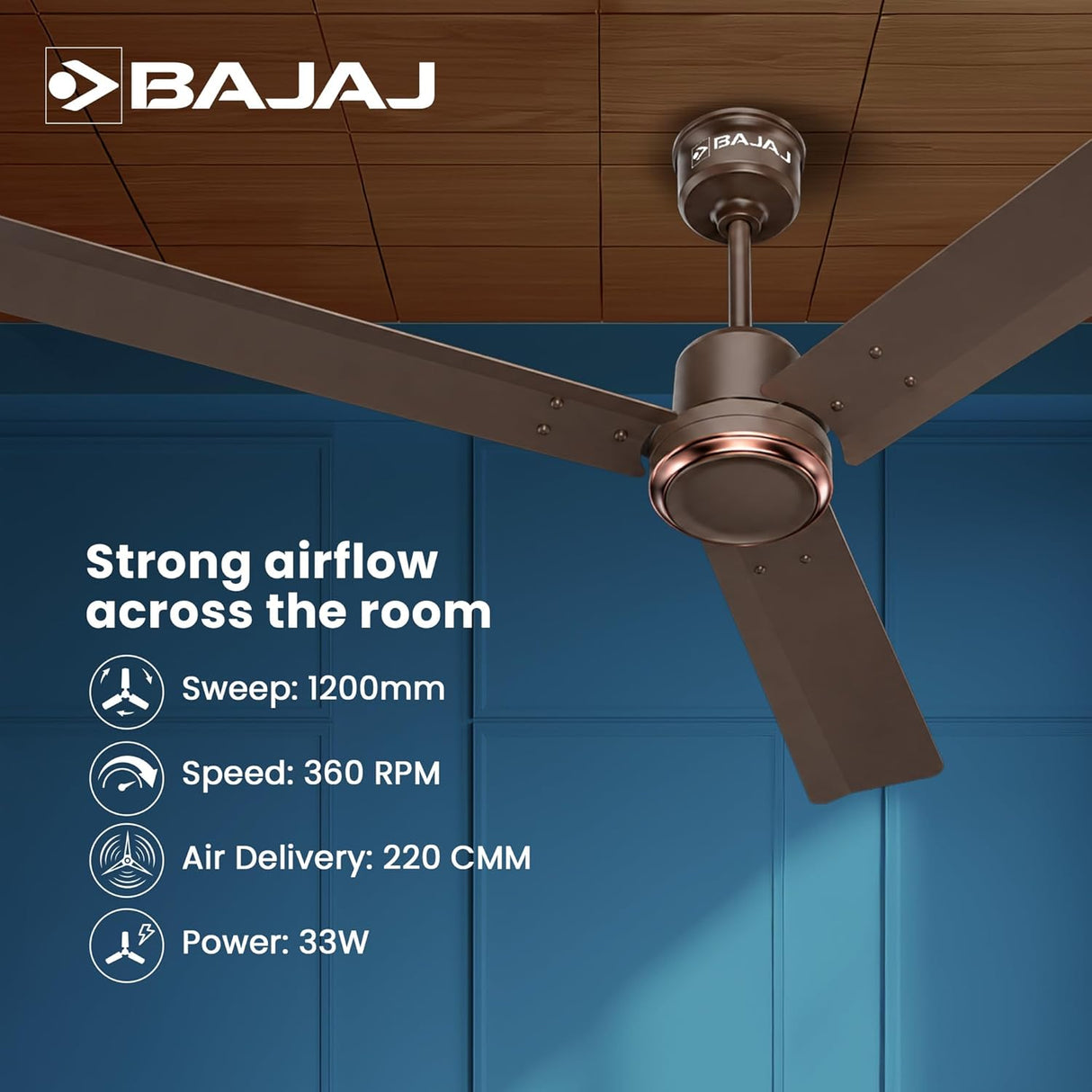 Bajaj Classico Sleek Plus 5S 1200mm Bldc Ceiling Fan (Red Walnut)