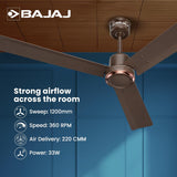Bajaj Classico Sleek Plus 5S 1200mm Bldc Ceiling Fan (Red Walnut)