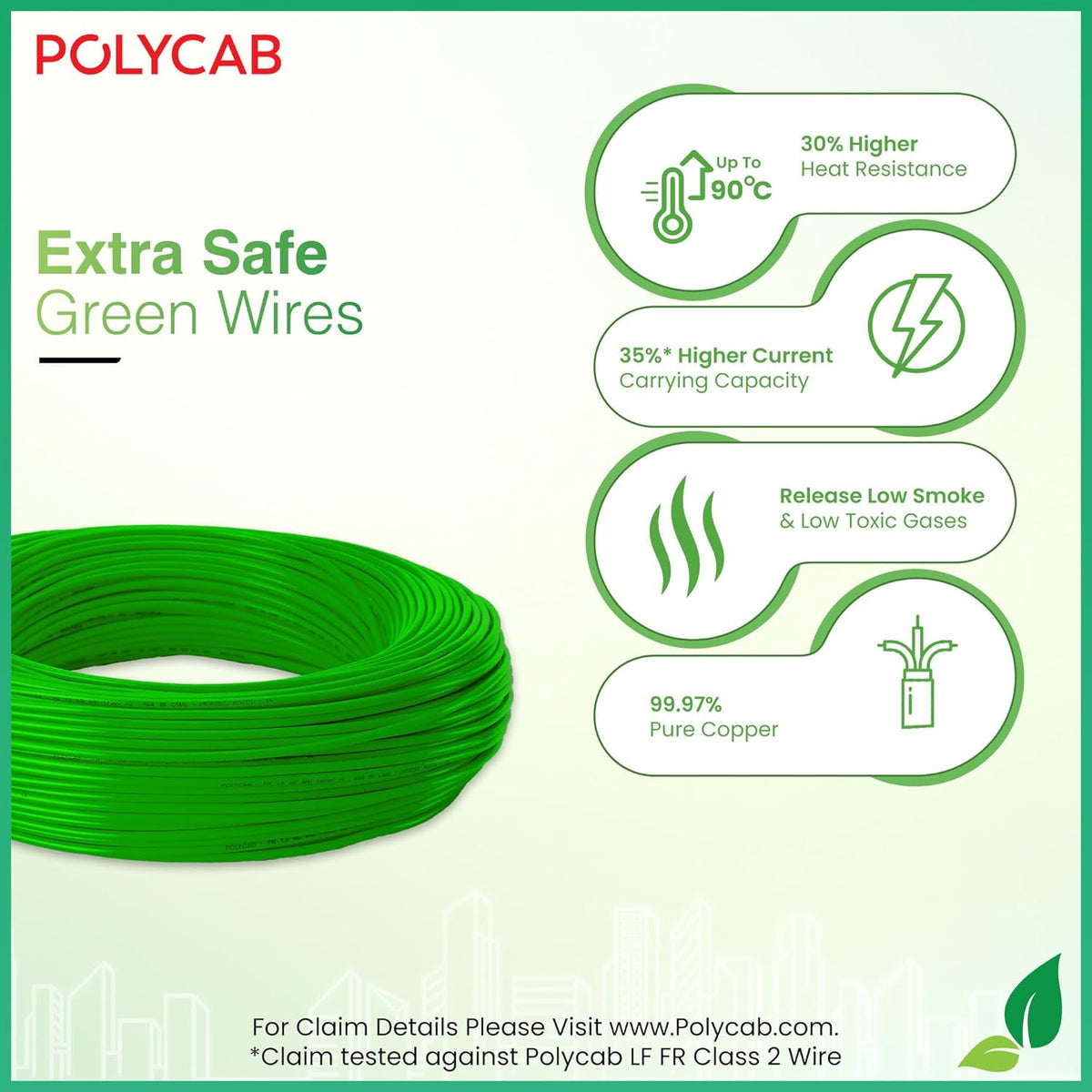 Polycab Green Wire+ 90M coil  1.5 SQ MM (Green)