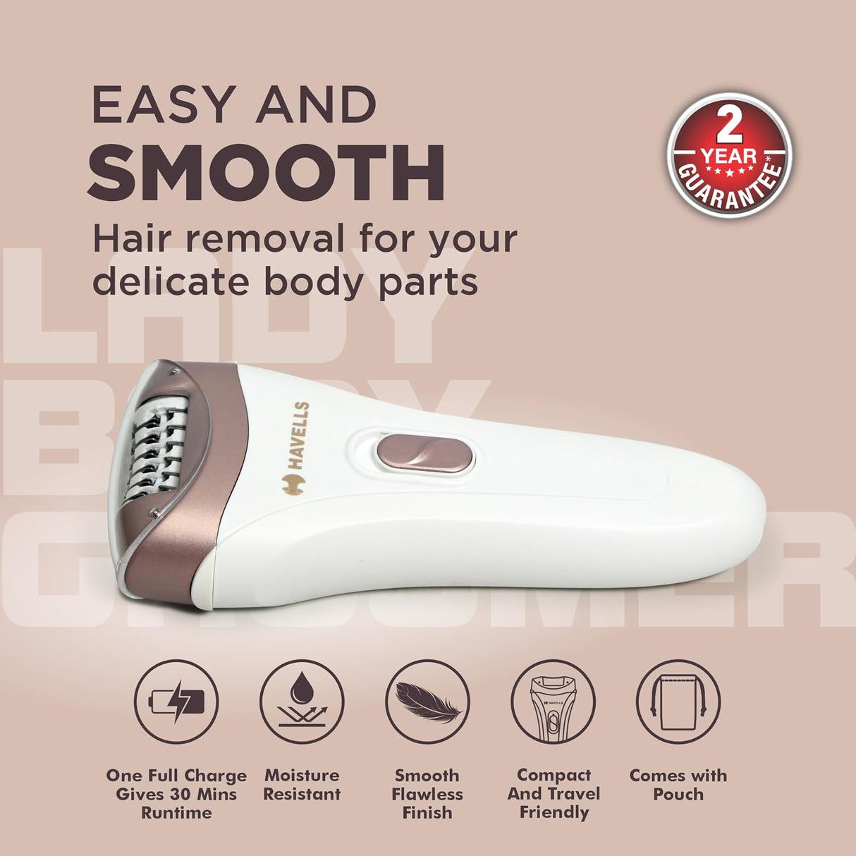 Havells Cordless Rechargeable Epilator for Women (White)