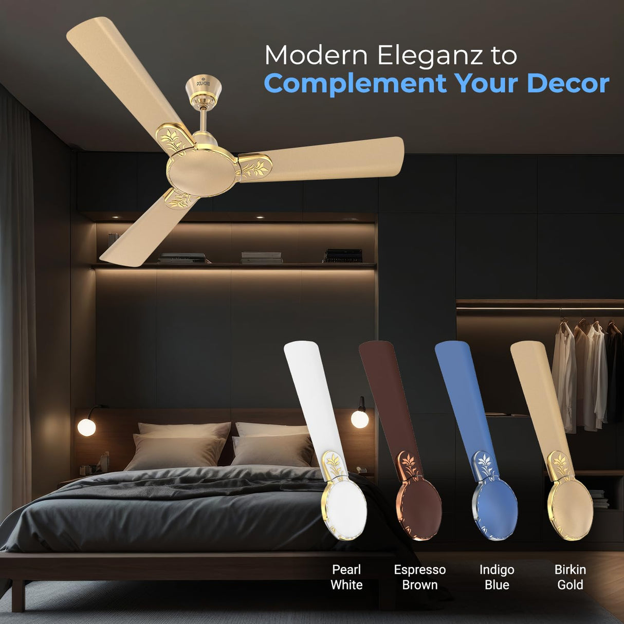 Polycab Eleganz Plus 1200mm Star Rated Ceiling Fan (Birkin Gold)