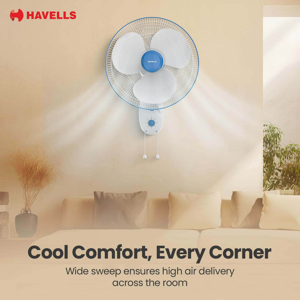 Havells Gatik Pro 400mm Wall Mount Fan (Blue)