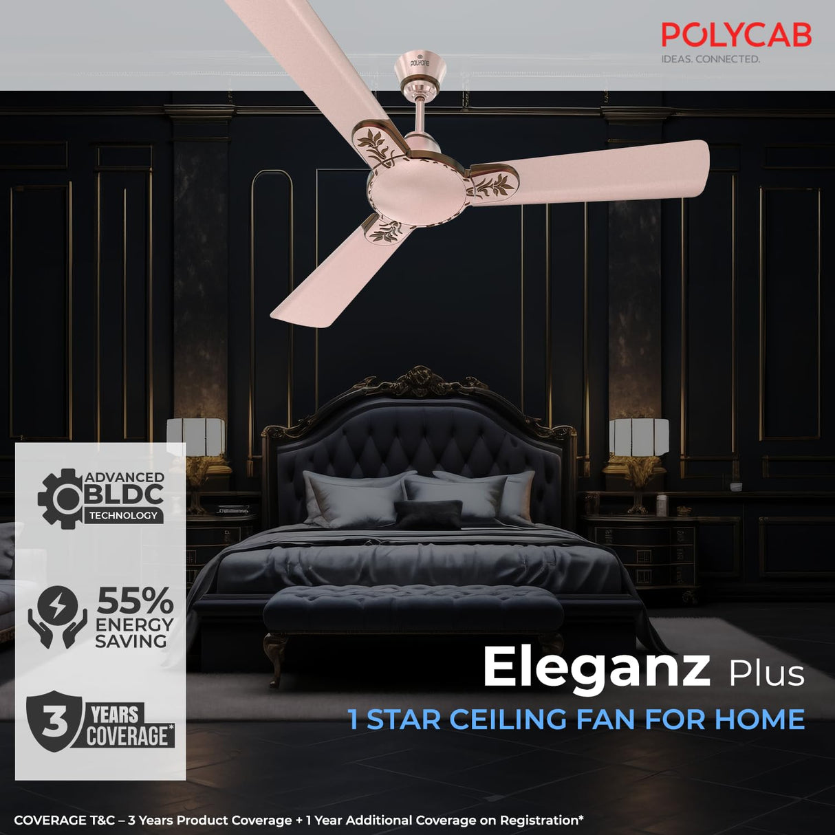 Polycab Eleganz Plus 1200mm  Ceiling Fan (Rose Gold)