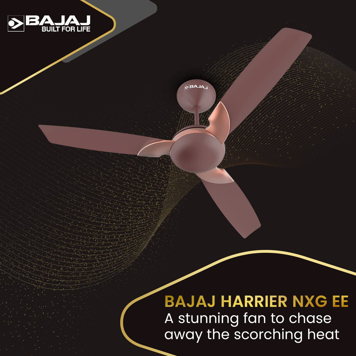 Bajaj Harrier NXG EE 1200mm 1-Star Decorative Ceiling Fan (Walnut & Copper)