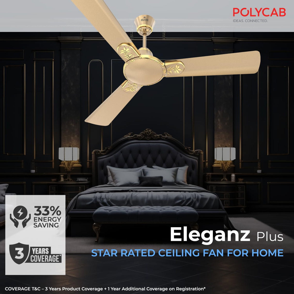 Polycab Eleganz Plus 1200mm Star Rated Ceiling Fan (Birkin Gold)