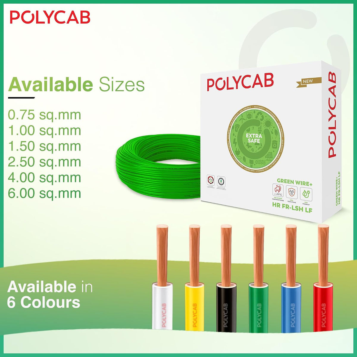 Polycab Green Wire+ 90M coil  1.5 SQ MM (Green)