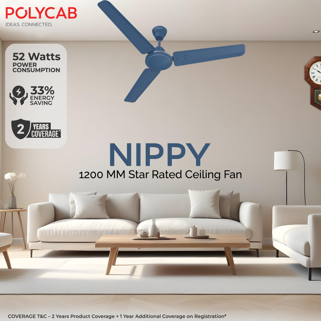 Polycab Nippy 1-Star 1200mm  High Speed Ceiling Fan (Matt Blue)