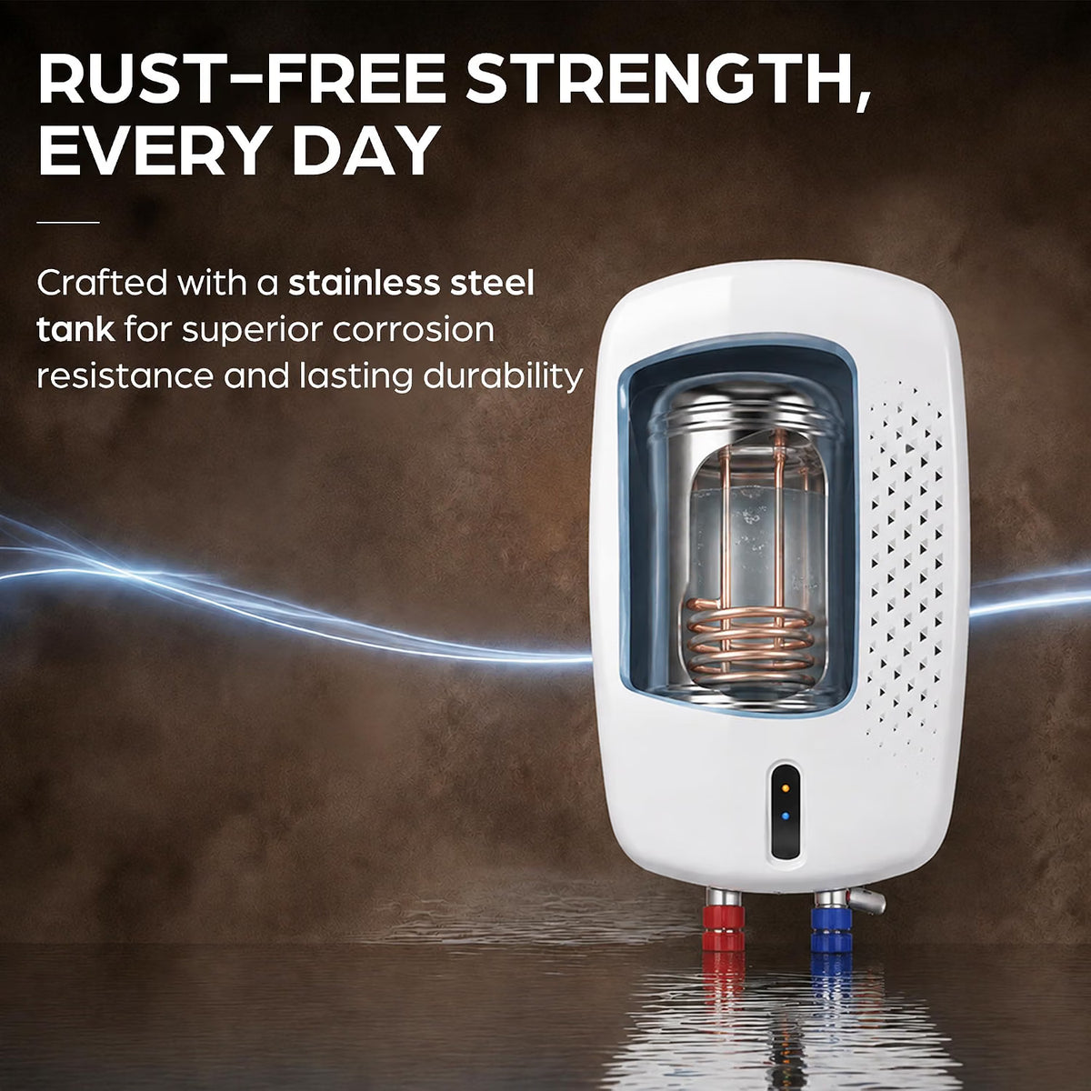 This Geyser has rust free strength , every day which is crafted with a stainless steel tank for superior corrission resistence and lasting durability .