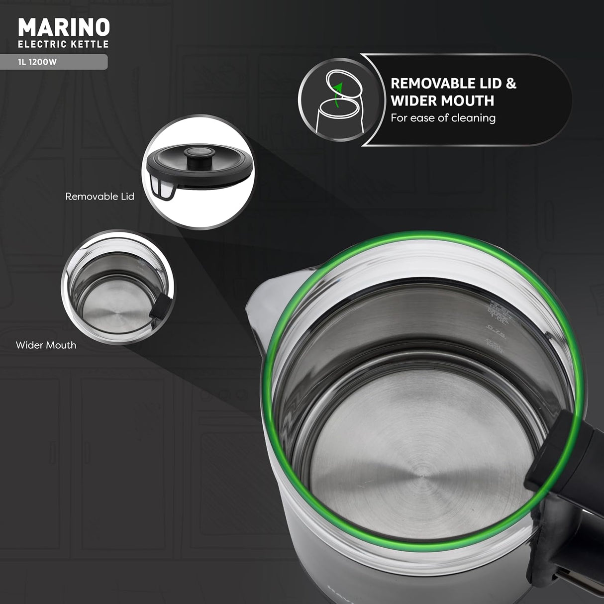 Havells Marino Electric Kettle 1 L 1200 W (Black)