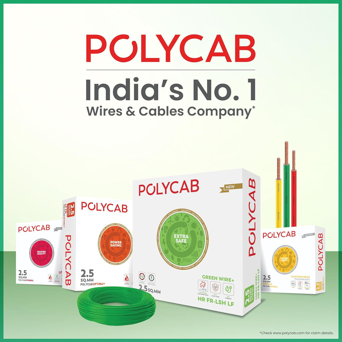 Polycab Green Wire+ 90M coil  1.5 SQ MM (Green)