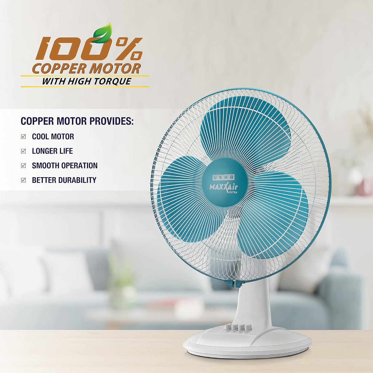 Usha Maxx Air Ultra 400mm Table Fan (Light Blue)
