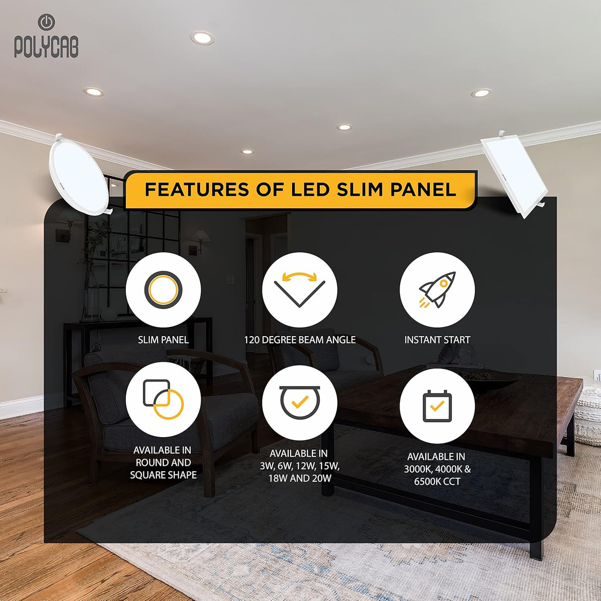 Polycab Scintillate 3-in-1 Color Changing LED Panel Light (Square, 8-Watts)