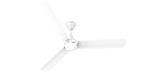 A white three-blade ceiling fan with a central light fixture and a visible RUPAL brand badge, shown against a solid white background.