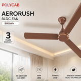 This ceiling fan has air delivery 228CMM , RPM 360, Power 35W and Energy saving bldc technology 