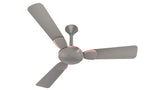 A Polycab Aeroglam 1200 mm 1 Star Ceiling Fan in Ash Grey with rust-proof aluminum blades and a high gloss finish.