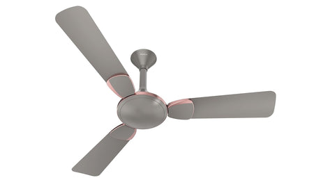 A Polycab Aeroglam 1200 mm 1 Star Ceiling Fan in Ash Grey with rust-proof aluminum blades and a high gloss finish.