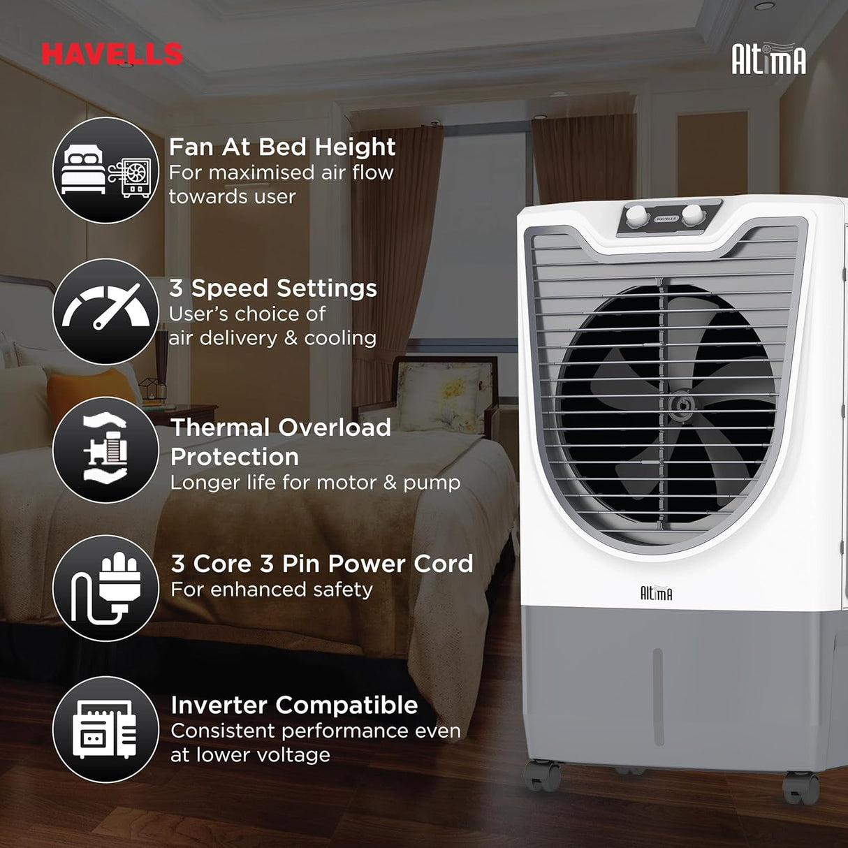 Havells Altima 70 Litre Desert Air Cooler | White Grey