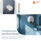 Orient Electric water heater with temperature control knob and bathroom setting