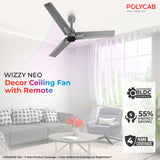 POLYCAB Wizzy Neo 1200mm BLDC Remote Ceiling fan (Ash Grey Chrome)